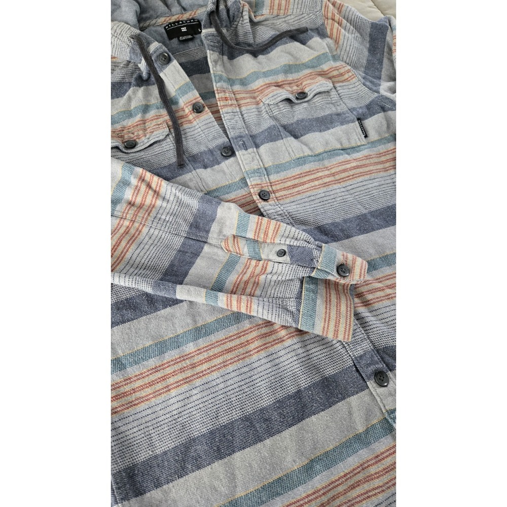 Billabong Hooded Flannel Shacket Men Large Surf Skate Stripe Button Shirt L Tuff - Picture 5 of 10